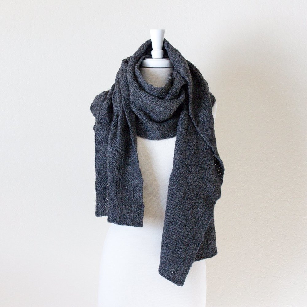 Grey Wool Chevron Scarf, The Wool Harrington, oversized pure wool scarf, unisex
